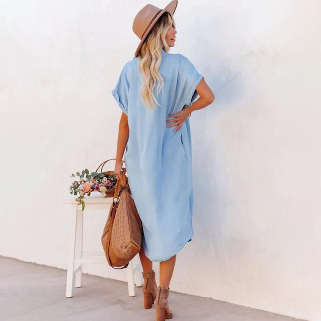 Ayla Short-Sleeve Denim Dress